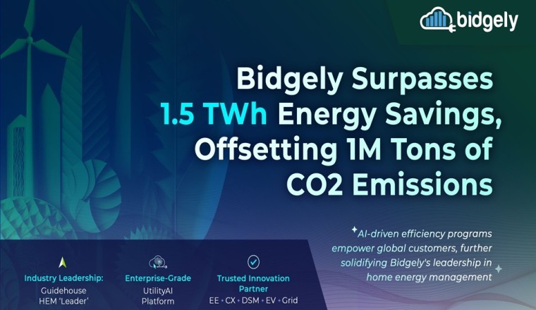 Bidgely تحقِّق إنجازًا بتجاوزها 1.5 تيراواط/ساعة من توفير الطاقة، مما أسهم في تعويض أكثر من مليون طن من انبعاثات ثاني أكسيد الكربون